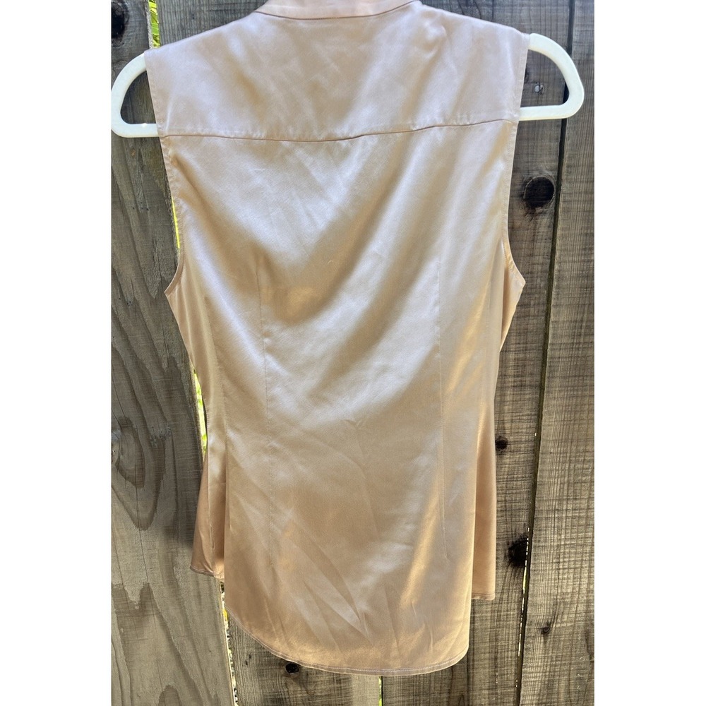 Theory Silk Top Champagne Ruched Stretch Women Sleeveless Button - Picture 4 of 7